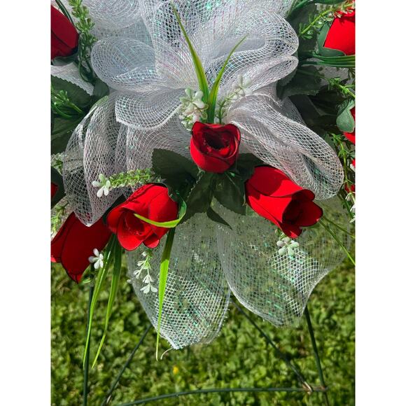 Rose Flower Mom Wreath Cemetery Decor Forever in Our Hearts Grave Marker xxx - Picture 3 of 7